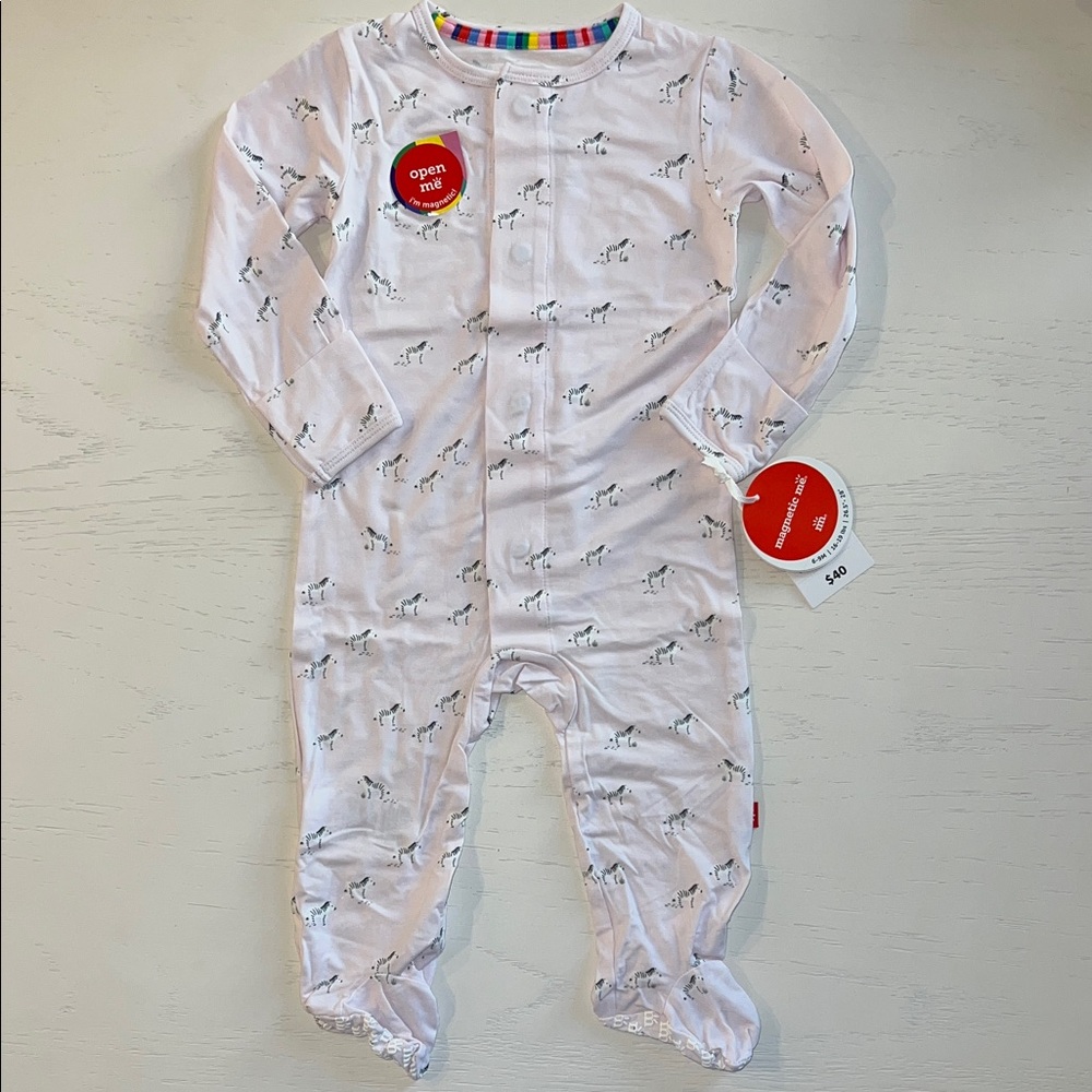 Magnetic Me Pink Savannah Zebra Footie 6-9 9-12 months